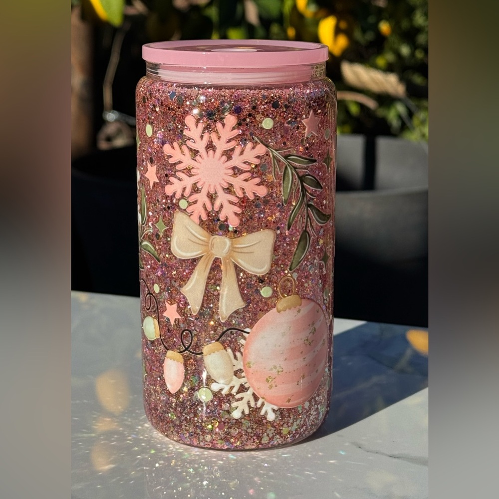 Christmas Bows snowflakes snow globe tumbler 16oz
